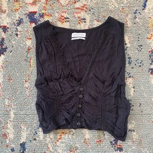Urban Outfitters Black Ruched Buttoned Blouse